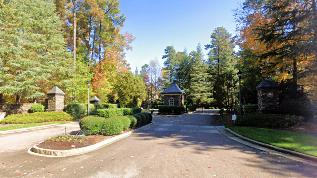Gated entrance to Linville subdivision in Raleigh NC.